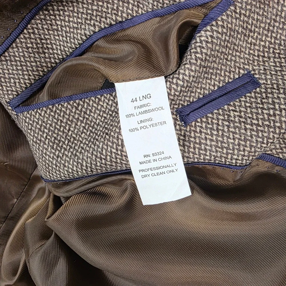 Adolfo Blazer Mens 44L Brown Herringbone Tweed Lambswool Sport Coat‎ Classic Vtg